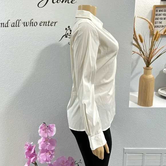 Theory Womens Marie Long Sleeve Blouse Top Sz M Medium Collar Cotton Blend Ivory - Picture 3 of 7
